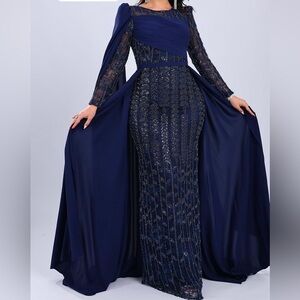 Sophisticated Long Sleeve Navy Dress